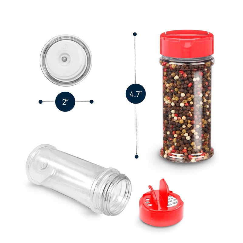 RoyalHouse - 6 PACK - 5.5 Oz with Red Cap - Plastic Spice Jars Bottles Containers, Perfect for Storing Spice, Herbs and Powders, Lined Cap - Safe Plastic, PET - BPA free - Made in USA - Image 2